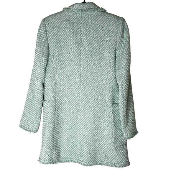 Zara Green White Tweed Textured Long Blazer-Small - Picture 8 of 15